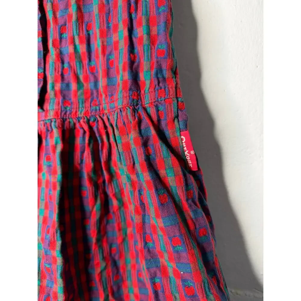 Oshkosh Vintage Girls 6X Apple Dress Jumper Plaid Red Made in USA